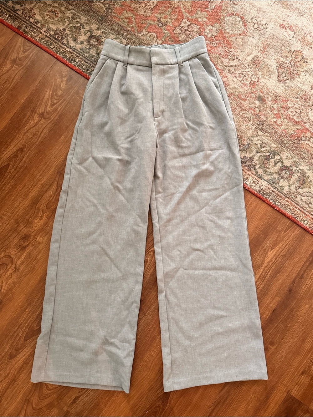Abercrombie & Fitch Gray High-Rise Pleated Wide-Leg Trousers